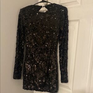 Forever 21 Black Sequin Long Sleeve Bodycon Dress